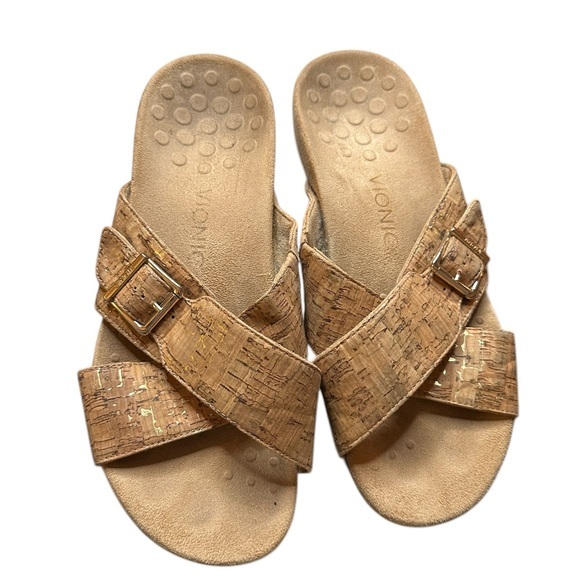 Vionic Dorie Gold Cork Slides Sandals Women’s Size 9 Tan Comfort Sandals - Picture 1 of 11